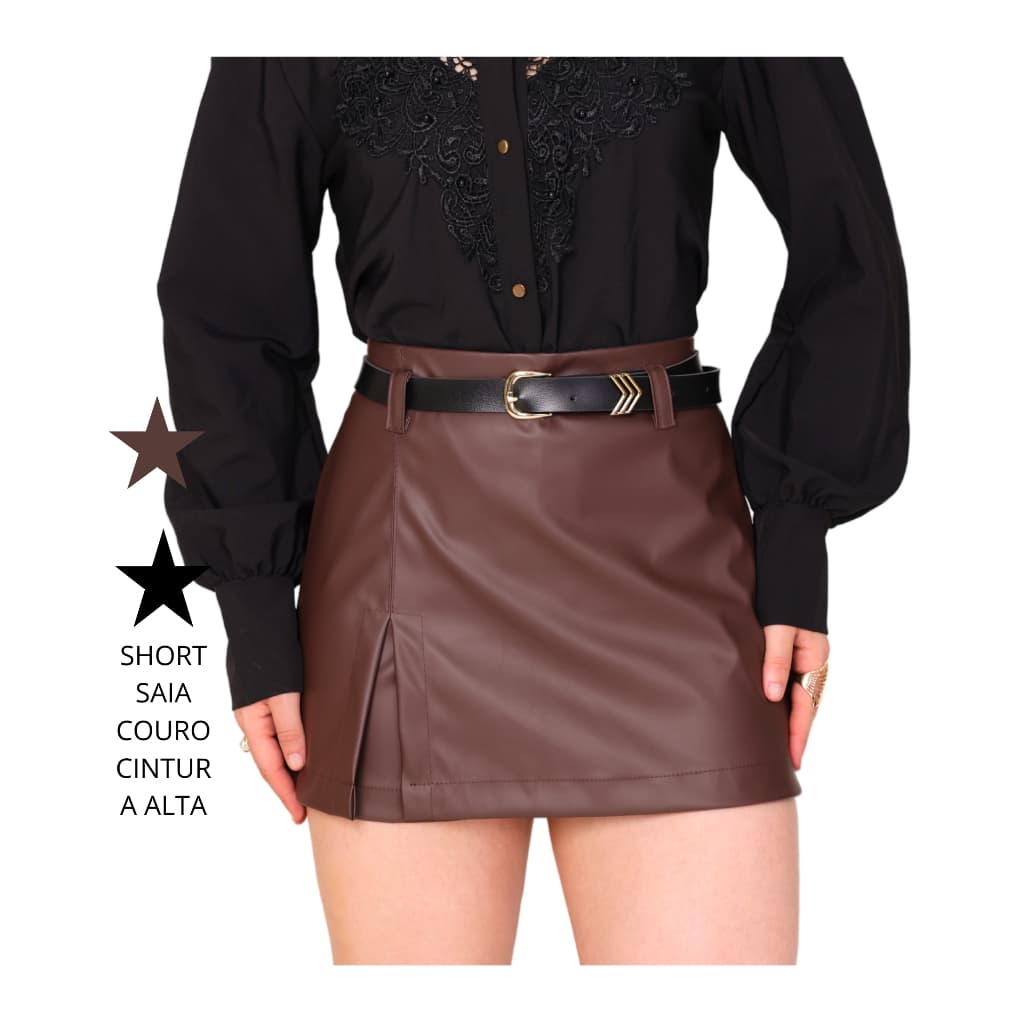 SHORT SAIA COURO FAKE COM CORTE DE FENDA LATERAL SUPER ESTILOSO