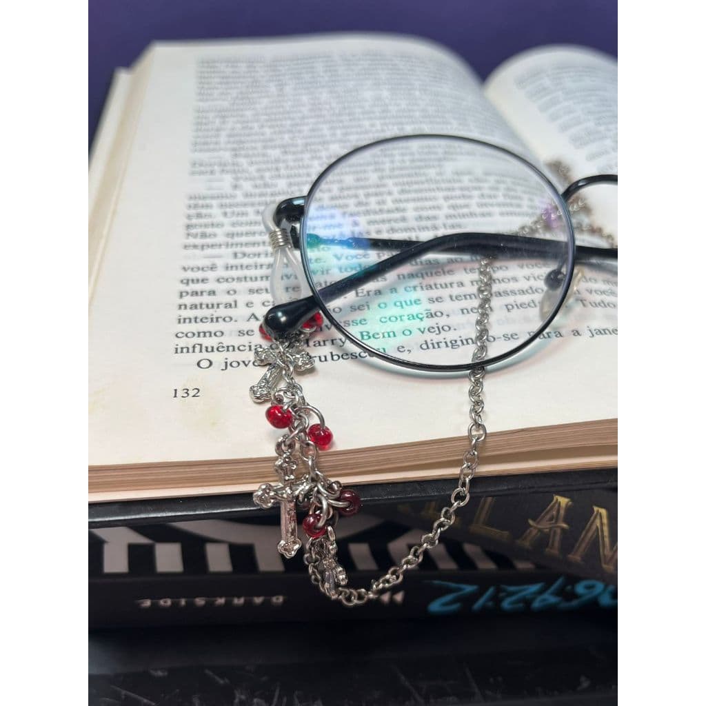 Corda corrente de óculos aço inoxidável ajuste de silicone gótico alternativo cruz