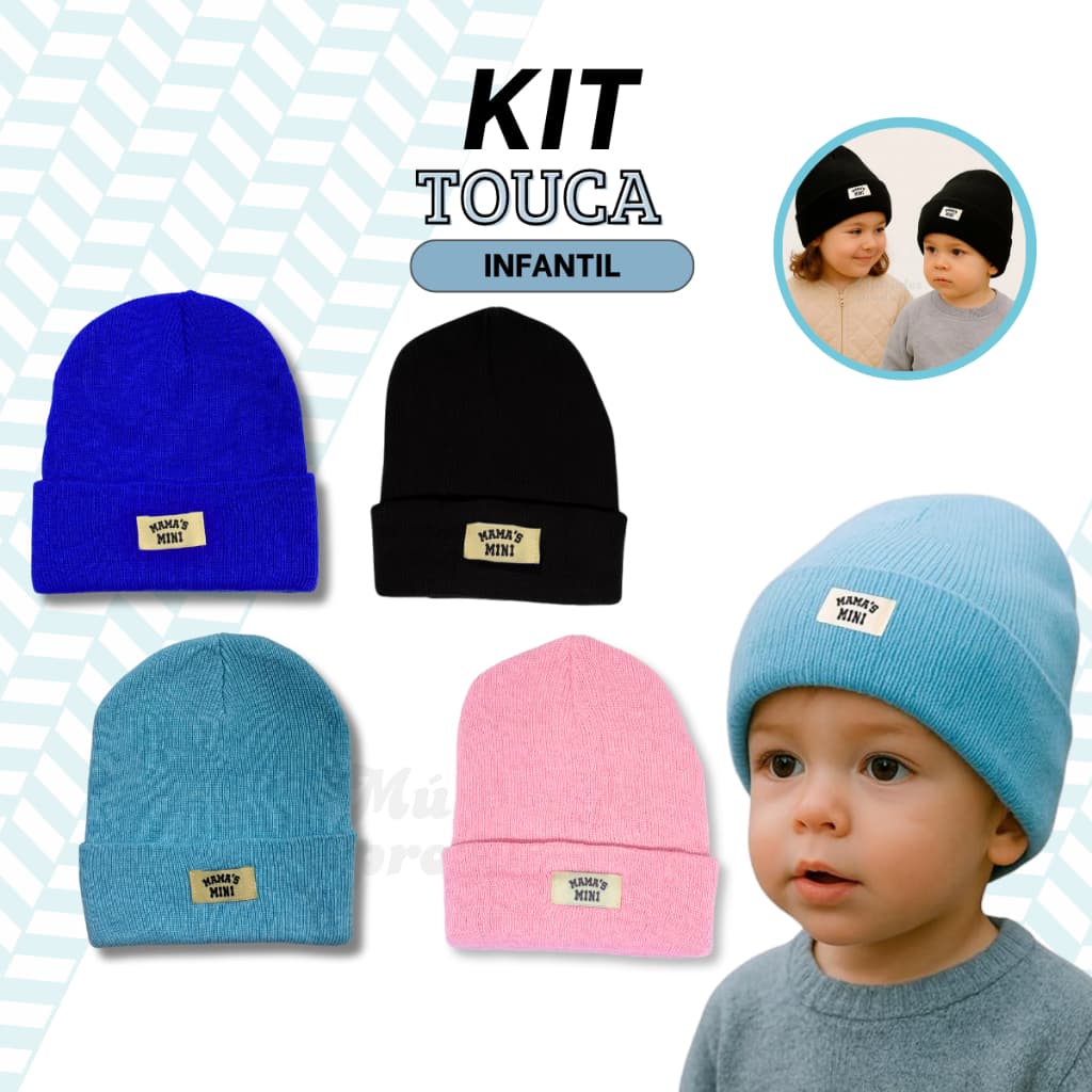 Kit 2 Touca De Frio Infantil Mama s Mini Menino Menina Inverno Versátil Criança Bebe Férias Viagem
