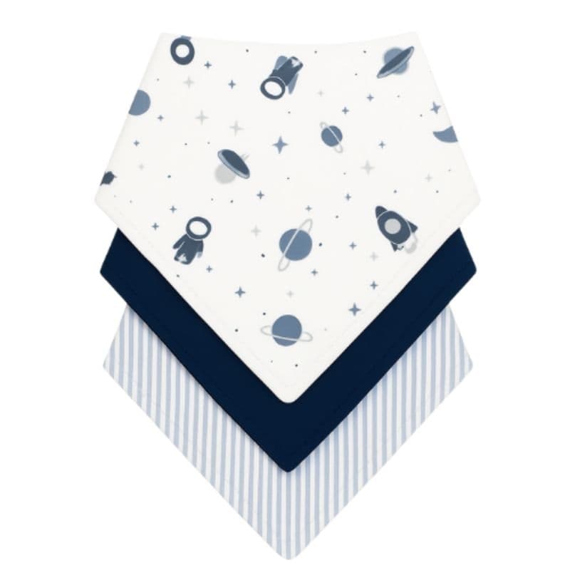 Kit com 3 Babador Bandana Bebê Menino 100% Algodão Espaço Azul Marinho
