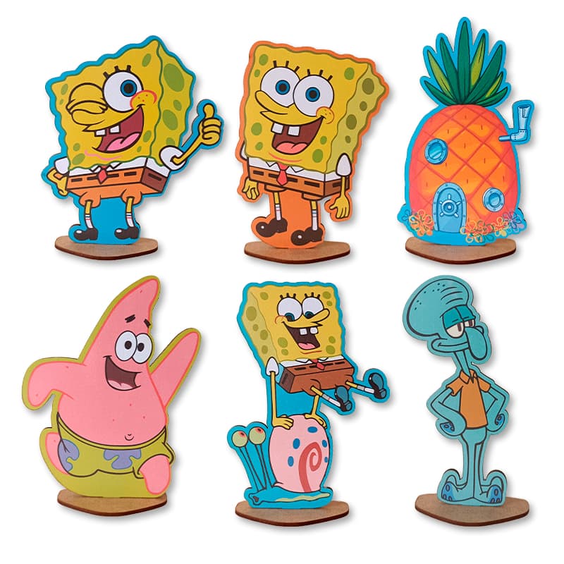 Kit Display de Mesa MDF 6 Peças Para Festa Bob Esponja
