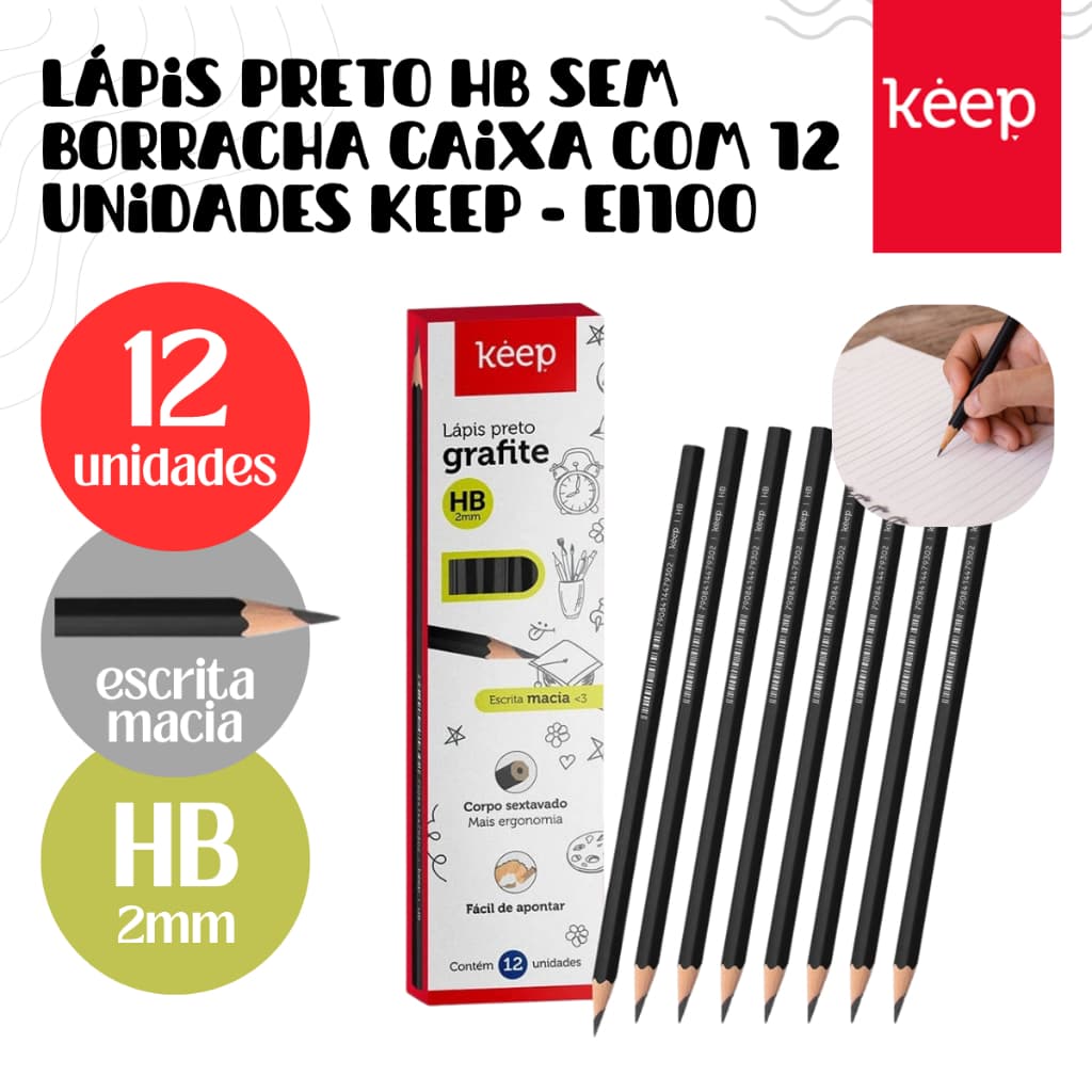 Lápis Preto HB sem Borracha Caixa com 12/24 Unidades Keep - El100 *ENVIO NO MESMO DIA UTIL*