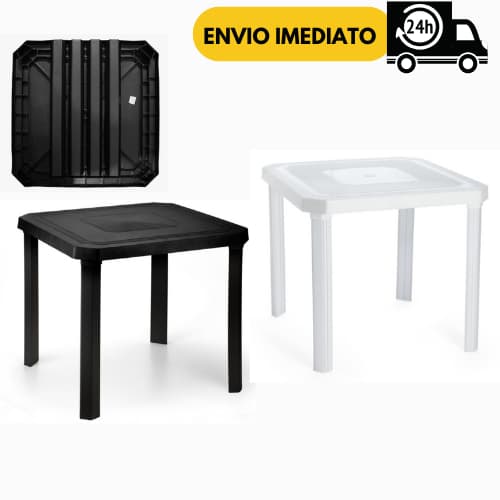 Mesa Plástica Quadrada Desmontável Preta Branca Resistente Área de Piscina, Praia, Bar, Jardim