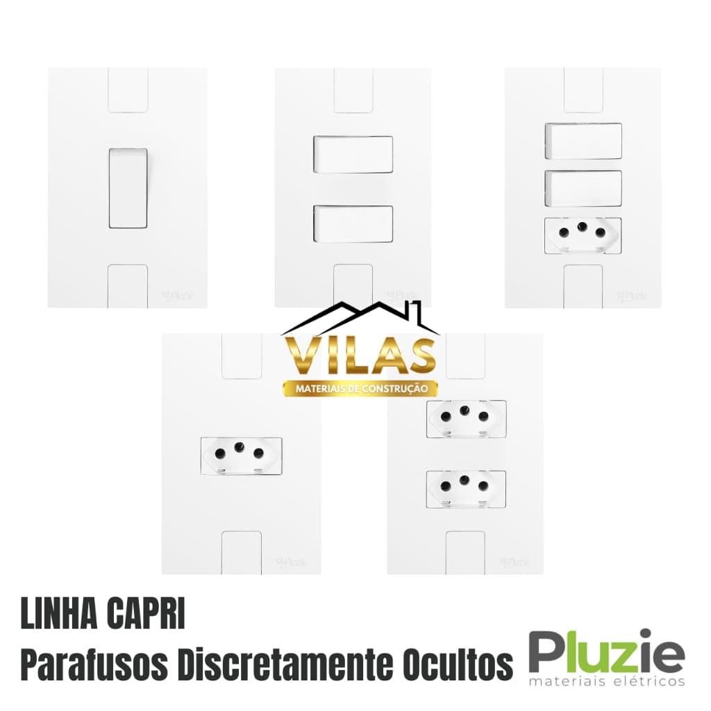 Tomada 10A ou 20A parede linha branca e Interruptor simples ou paralelo pluzie Caprice Design Sofisticado e Durável