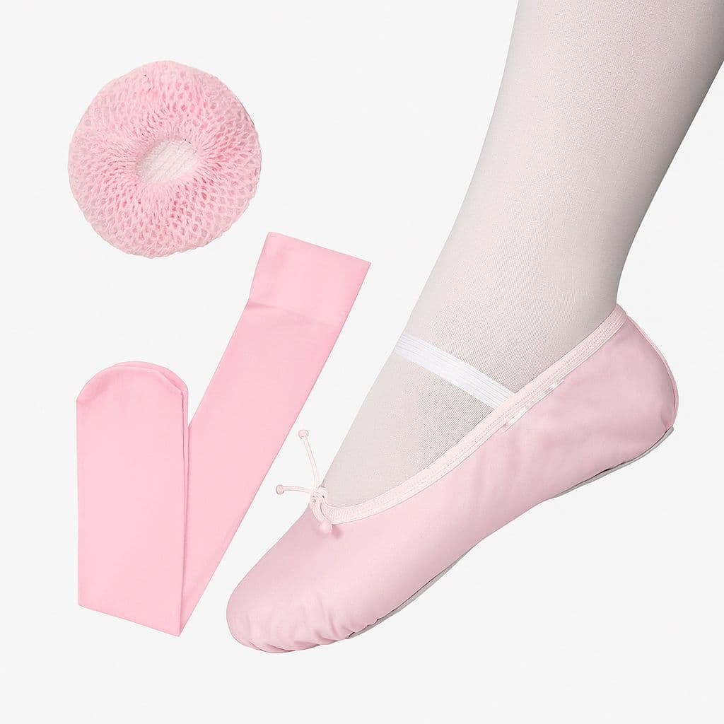 Kit Ballet Infantil 3 Peças: Rede + Meia calça + Sapatilha - Acessórios Bailarina ROSA