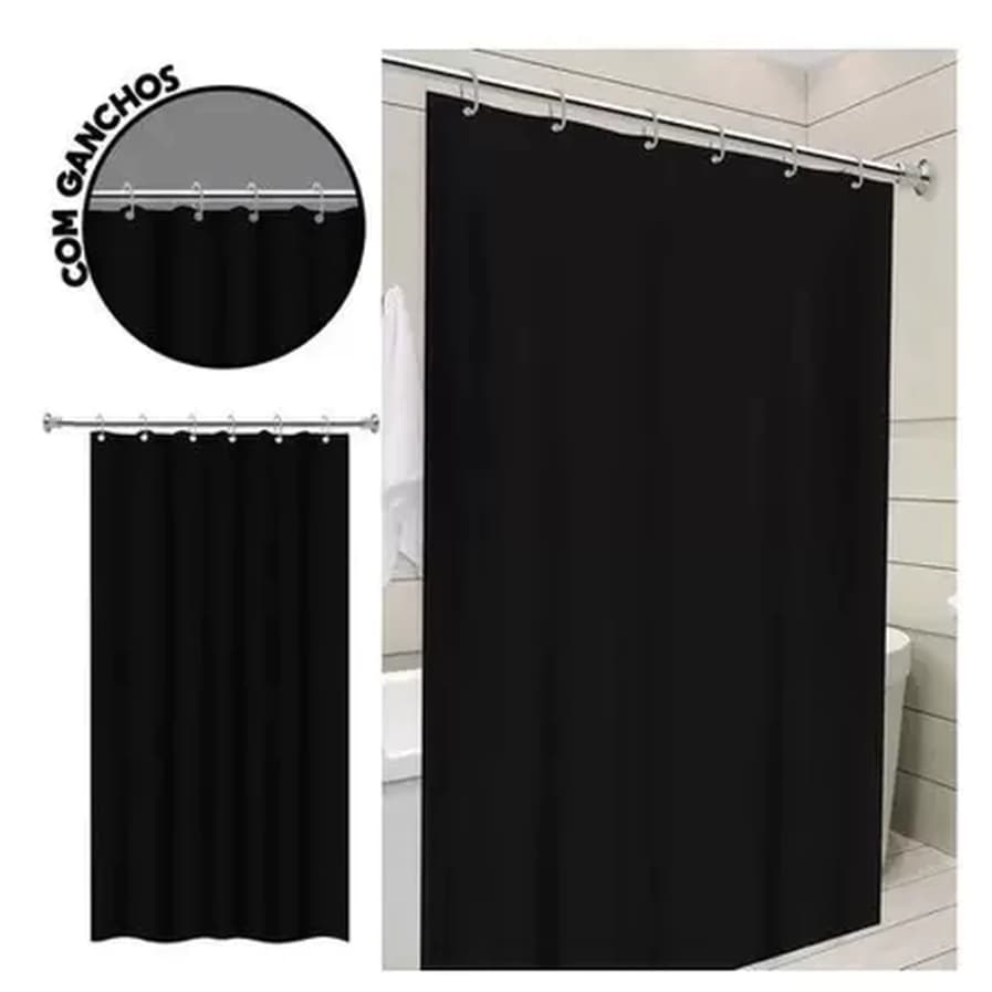 Cortina Para Box Vinil Luxo Lisa Banheiro Moderna Com Ganchos Impermeável Antimofo Alta Qualidade