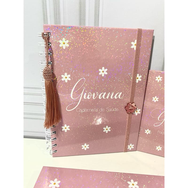 Caderneta de Vacina/ Mini Porta Documentos/ Livro do bebê /Pasta / Margaridas / Rose/ Lilás