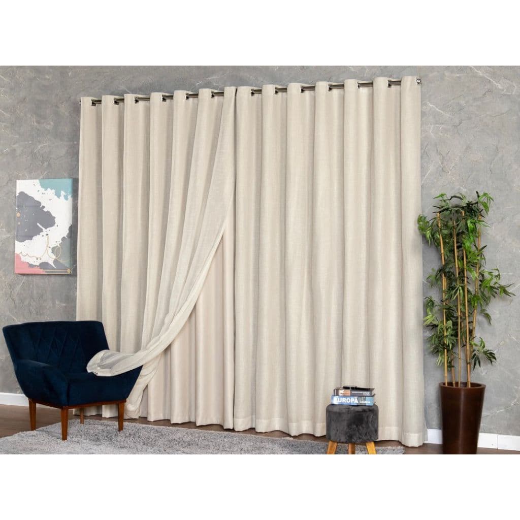 Cortina Voil Linho 4,00 x 2,30/2,40/2,50/2,60/2,70/2,80 c/ Forro Microfibra Alto Padrão