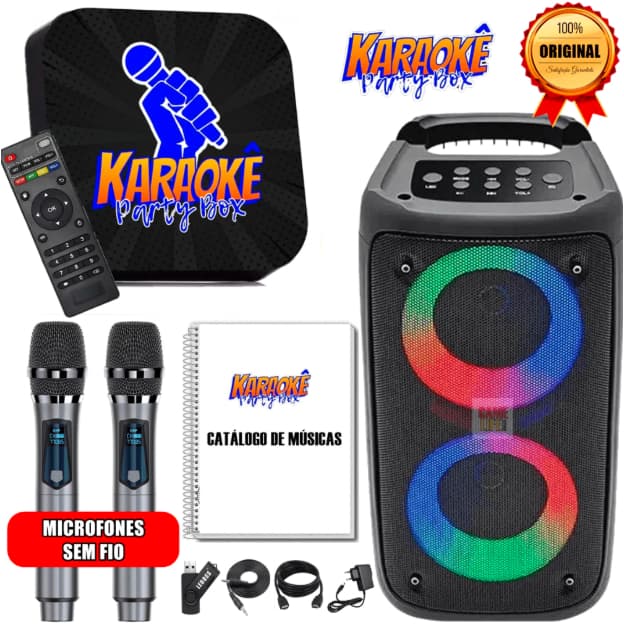 Karaoke Party Box Profissional Com Pontuação +2Microfones Sem Fio +CaixaDeSom +2000Músicas +Catálogo