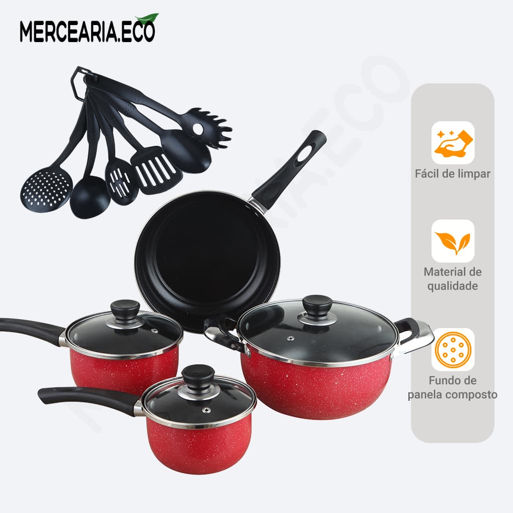 Panelas 13 Peças Antiaderente Indução Gás Frigideira Caçarola Tampa Vidro