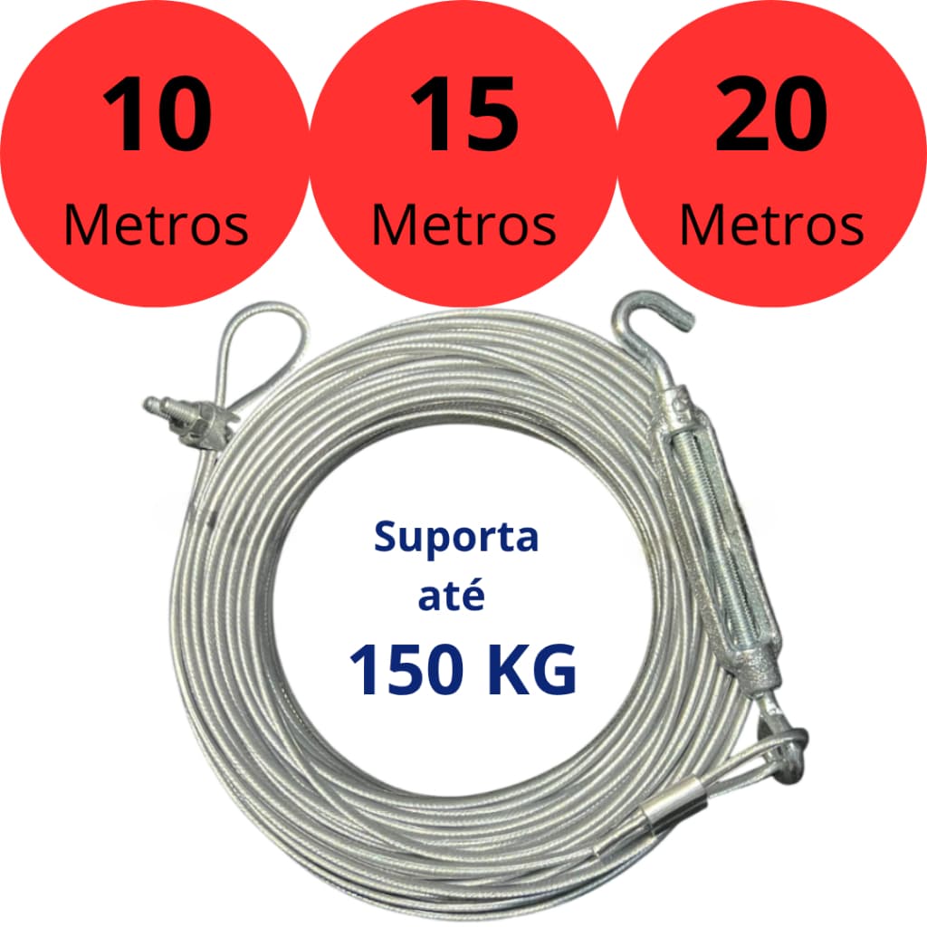 Varal de Aço Cabo de Aço Revestido Encapado Com PVC - Suporta até 150 Kg