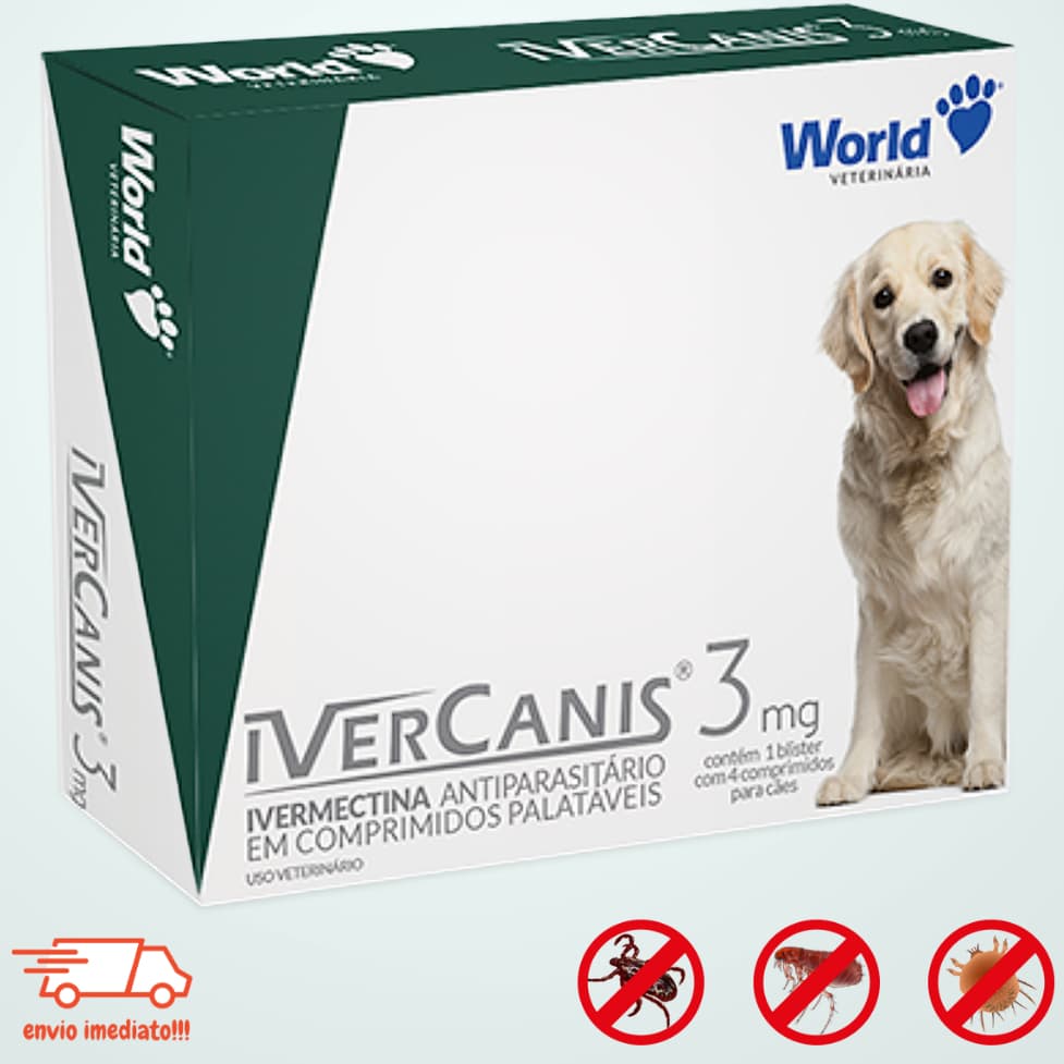 Ivercanis 3mg Cães 7,5 15kg antiparasitario Para Cachorro 4 Comprimidos