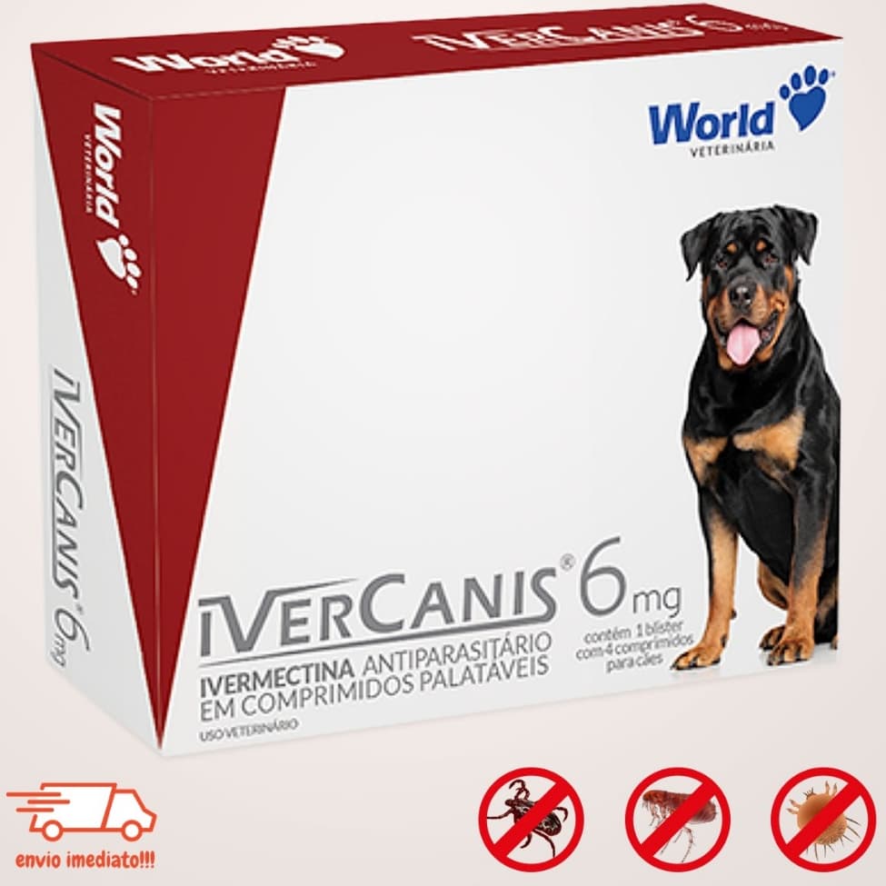 Ivercanis 6 mg Cães 30 kg antiparasitario World Vet 04 Comprimidos