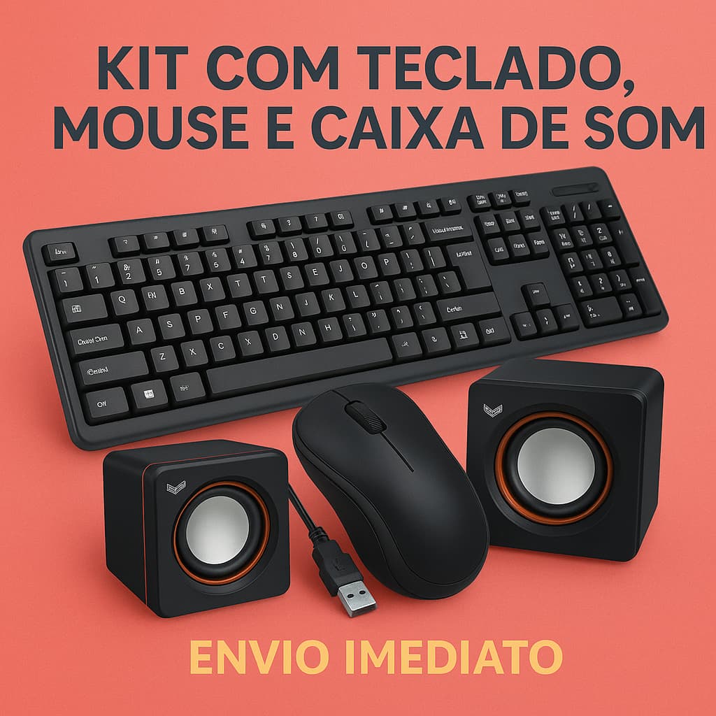 Teclado + Mouse + Caixa de Som Computador Notebook USB Tecla Macia Som Puro Potente ergonômico