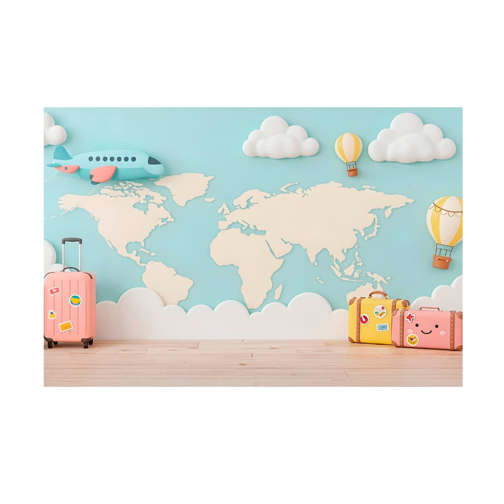 Painel Fundo Fotográfico Tecido 2,2x1,5 Viagem Aviador Mapa