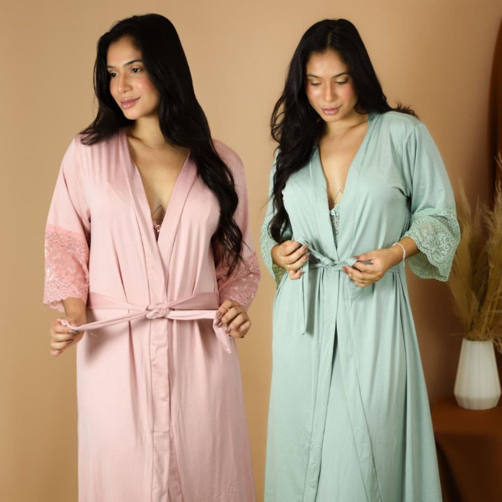 Kit 2 Robe Feminino Confortável Linha Noite Manga Comprida Renda