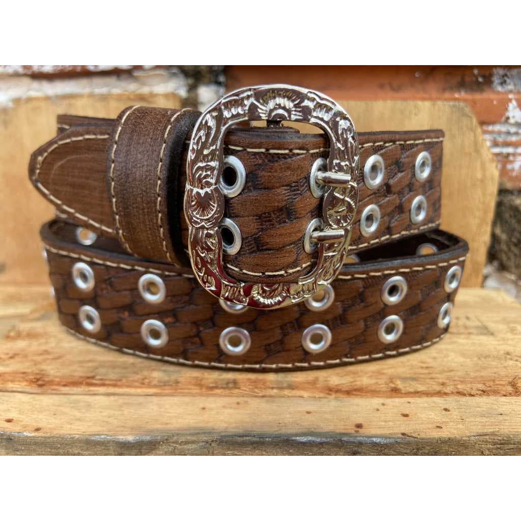 Cinto Infantil Country Muladeiro em Couro Legítimo com Ilhós e Fivela Western Trabalhada