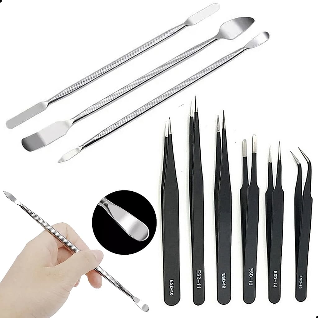 Espátulas Aço Pinças Antiestática Kit Ferramentas Eletrônica Relojoeiro Celular