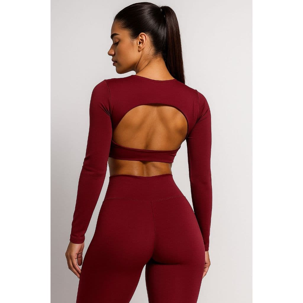 Conjunto Academia Top Manga Longa Cropped Costa Aberta + Calça Legging Colada Roupa de Academia Treino Inverno