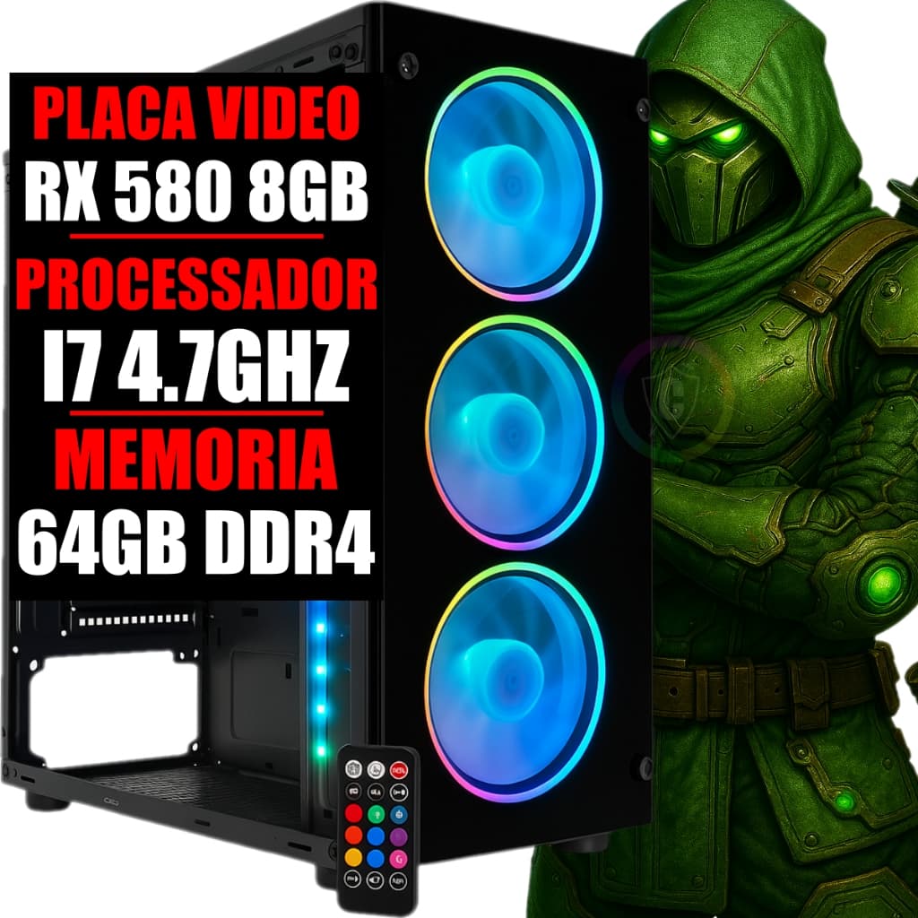 Pc Gamer Intel I7 9 Geração / Placa Video Rx 580 8GB / 64GB Ddr4 / Ssd 480GB