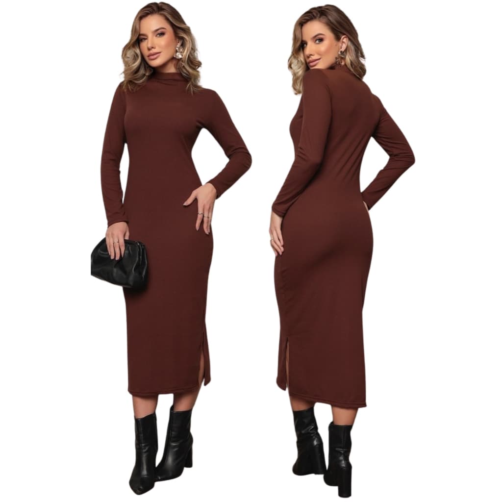 Vestido Gestante Longo Feminino Manga Comprida Canelado Inverno