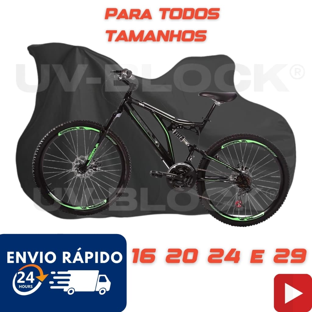 Capa Cobrir Bicicleta Preta Impermeável Sol e Chuva - Bike aro 20 até 29