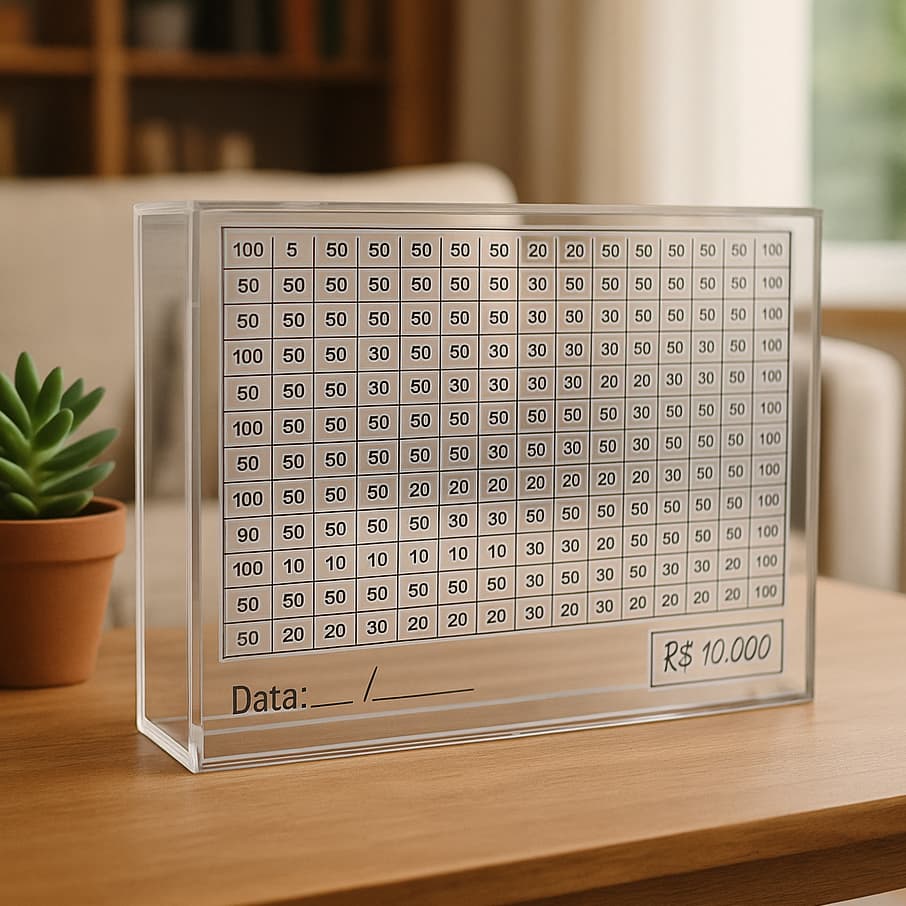 Cofre Cofrinho Dinheiro em Acrílico Desafio 10 Mil Método Japonês