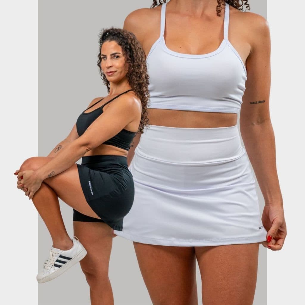 Short Saia Academia Tapa Bumbum 2 Bolso Oculto pra Celular/Chave/Fone Fitness Sport c/ Proteção UV