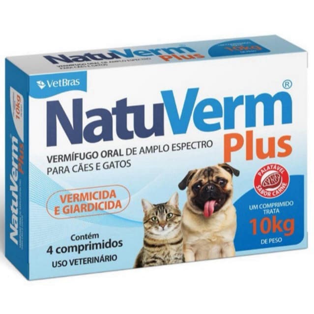 Natu Verm Plus 660mg Sabor Carne Cães ou Gatos 4 Comp