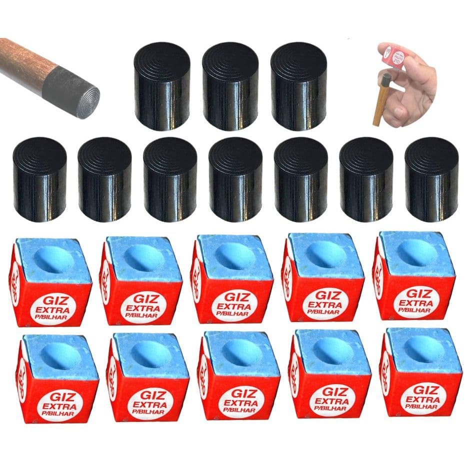 Kit 10 Ponteira Virola Rista + 10 Giz Azul 7 belo  Para Taco de Sinuca / BIlhar