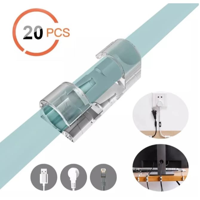 Kit 1/2/3/4/5 Clips Fixador Organizador de Fios e Cabos 20 Peças Autoadesivo