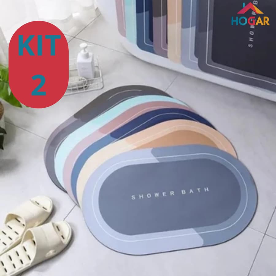 2pç Tapete de Banheiro Emborrachado Secagem Rápida Capacho Antiderrapante Absorvente