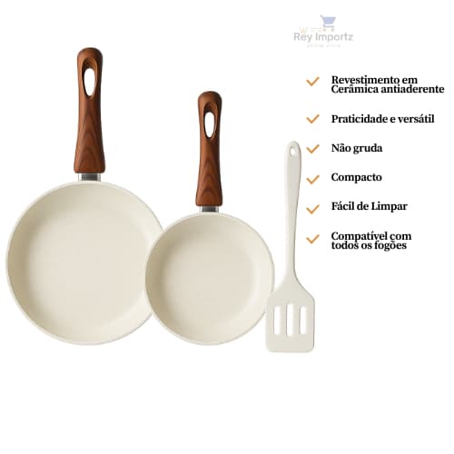 Kit 2 Frigideiras Cerâmica Antiaderente + Espátula Silicone | Não Gruda | Vai em Todo Tipo de Fogão
