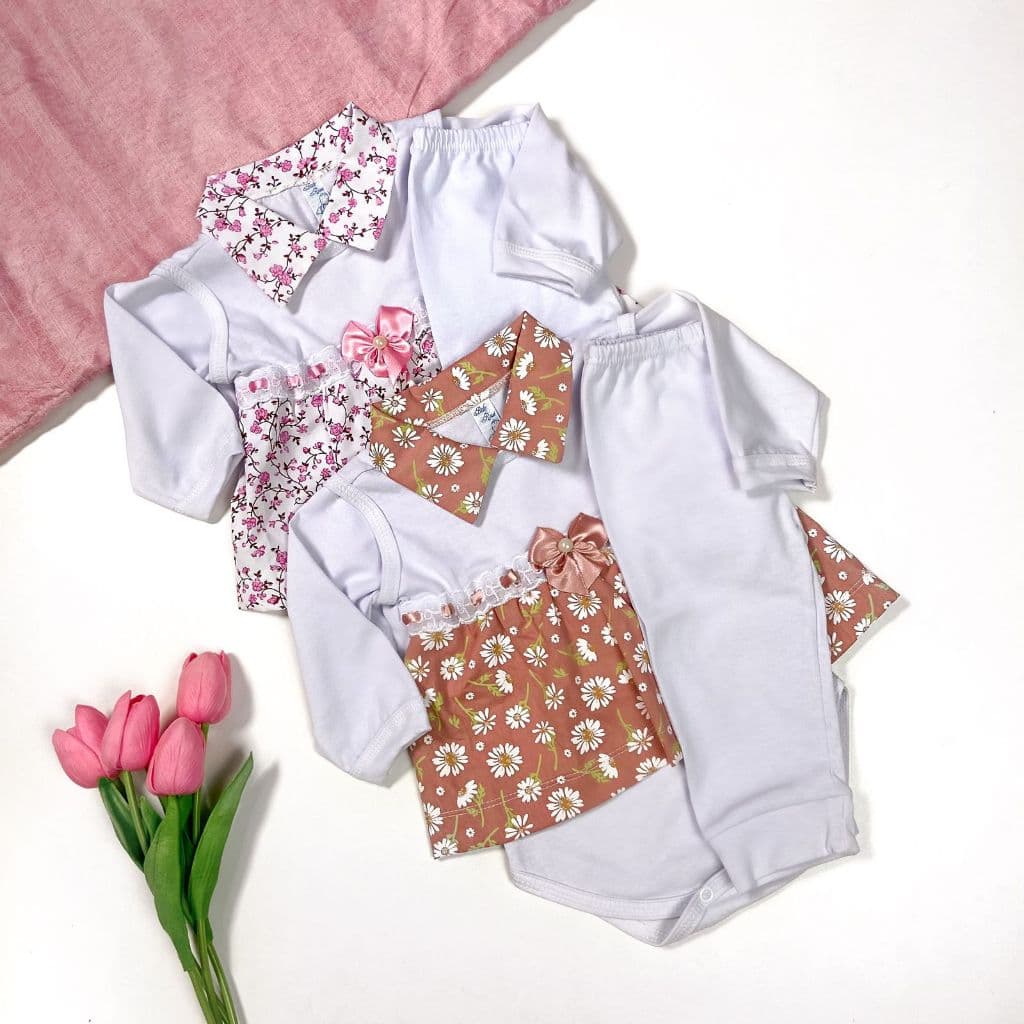 Conjunto Pagão Feminino 3 Peças Recém Nascido Algodão Maternidade Roupa de Bebê