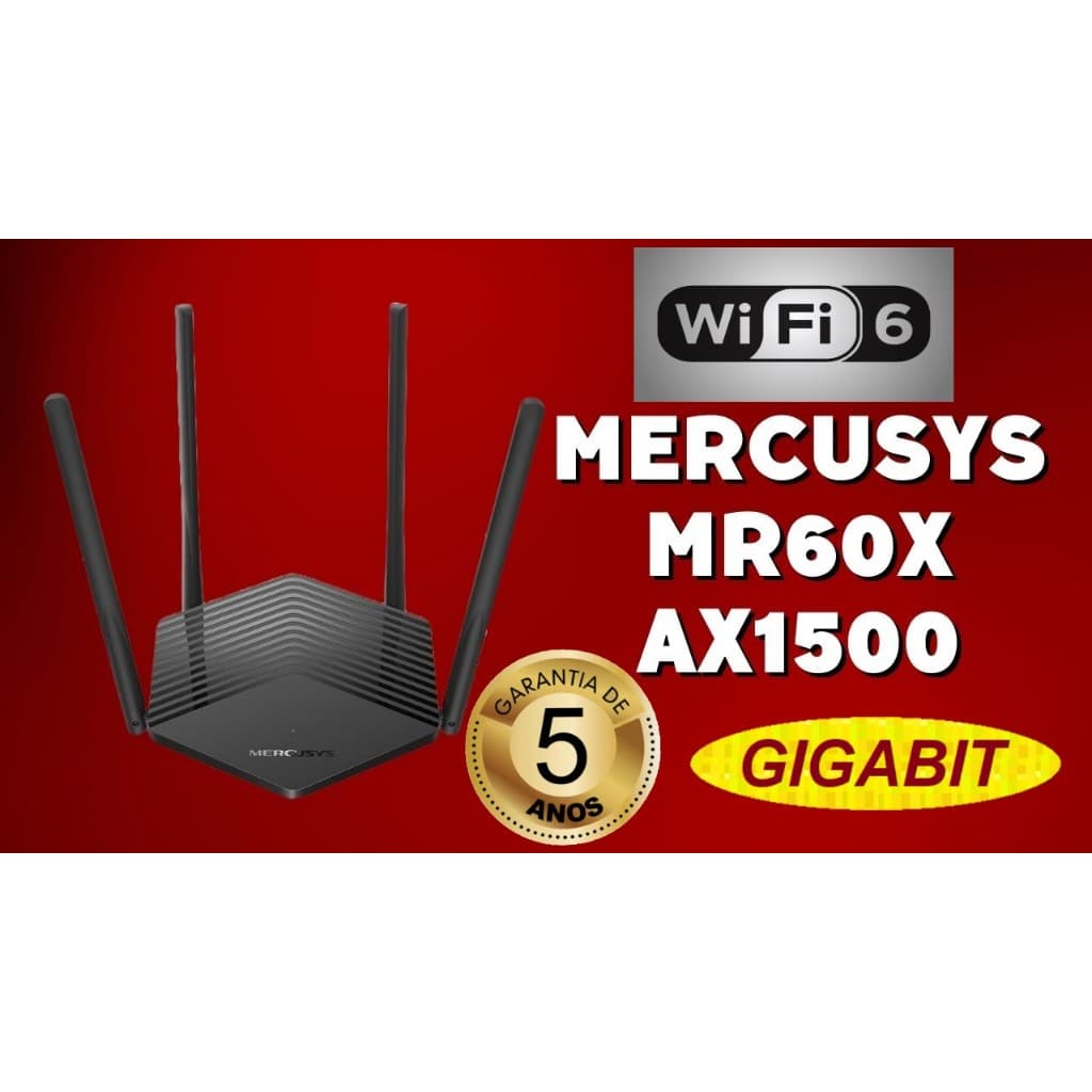 Roteador WiFi 6 Mercusys MR60X AX1500 Mesh Access Point 2,4/5GHz Portas Gigabit rapido streamer