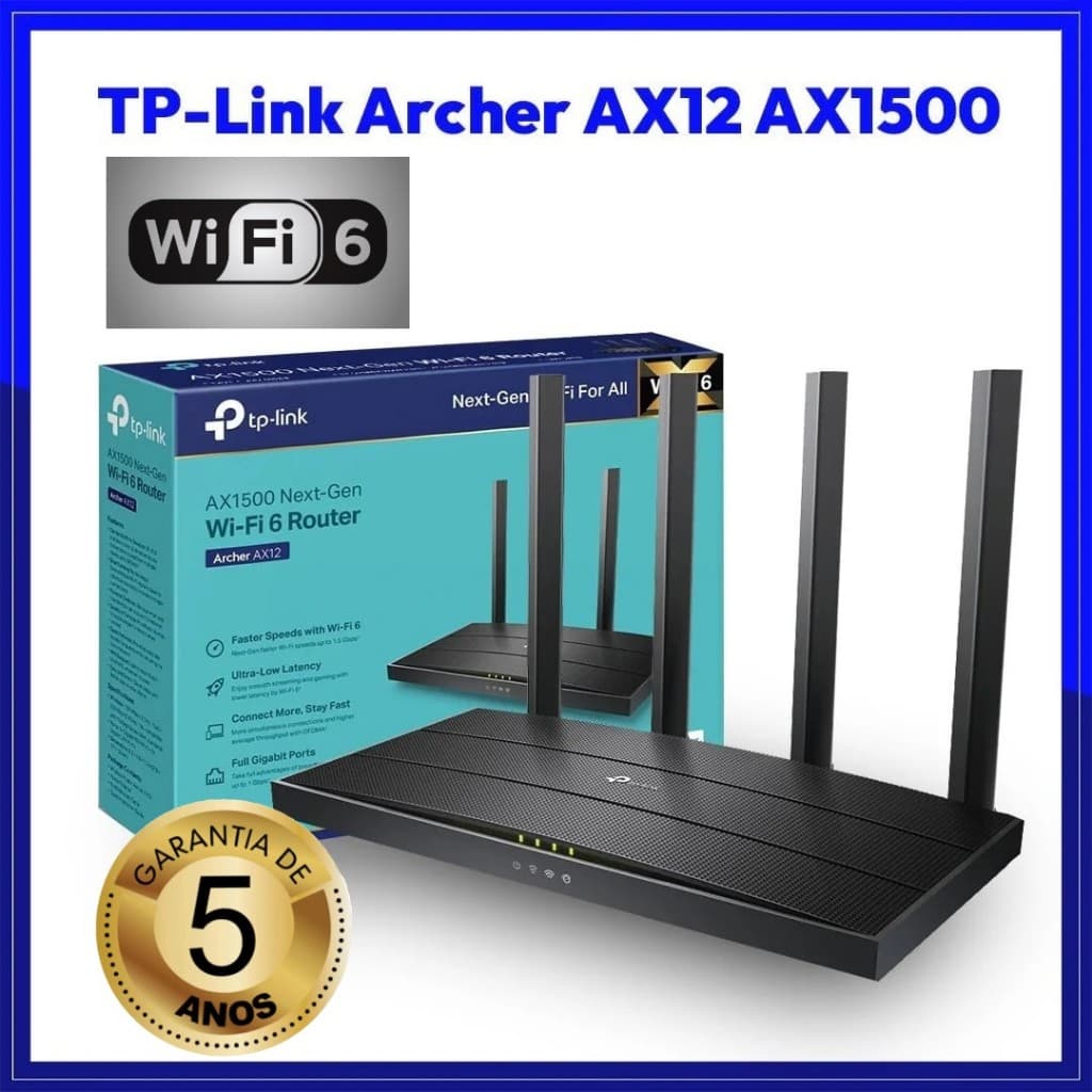Roteador WiFi 6 TP-Link Archer AX12 Mesh 2.4/5GHz AX1500 Access Point Porta Gigabit veloz rápido
