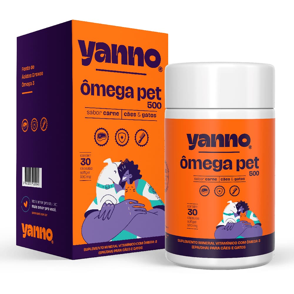 Ômega 3 Pet Cães Gatos 30 a 120 Cáps | EPA + DHA |  Suporte à Saúde Geral | Sabor Carne