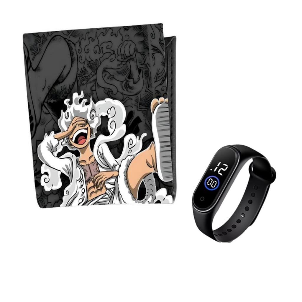 Carteira Porta Documento e Cartões Estampa Anime Luffy Gear Five One Piece com Relogio