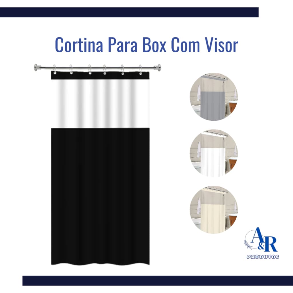 Cortina Para Box Com Visor Transparente Em PVC Impermeável Para Banheiro Anti Mofo Com Ganchos