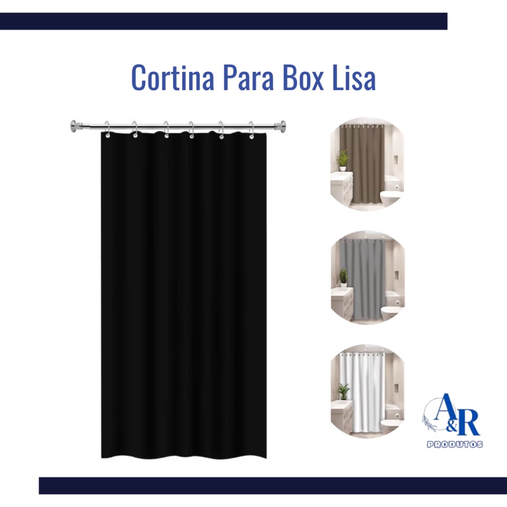 Cortina Para Box de Banheiro Vinil Luxo Lisa Moderna Impermeável Com Ganchos Anti-Mofo