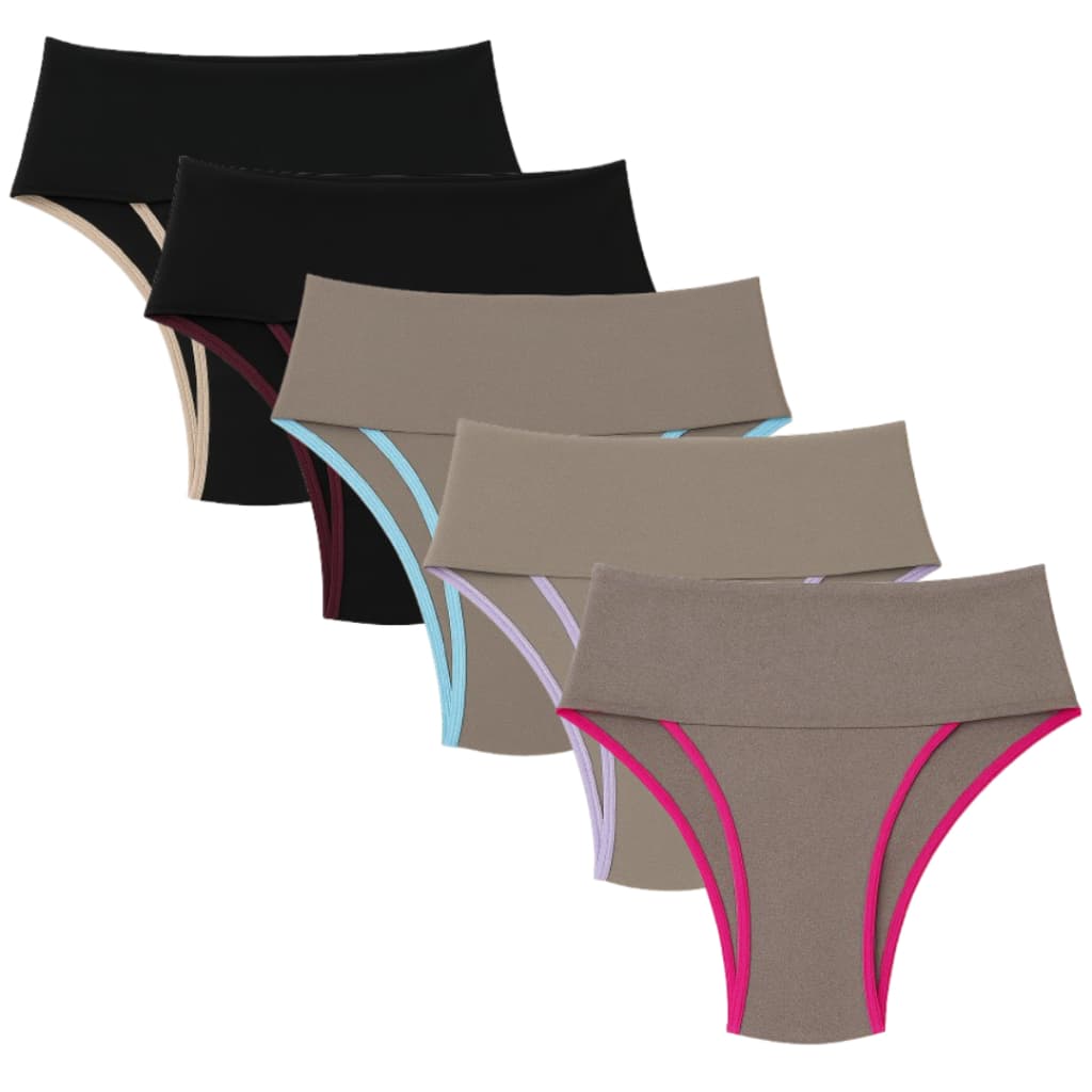 Kit 05 Calcinha Fitness Tamanho P ao Plus Size Cintura Alta Cós Duplo Compressão