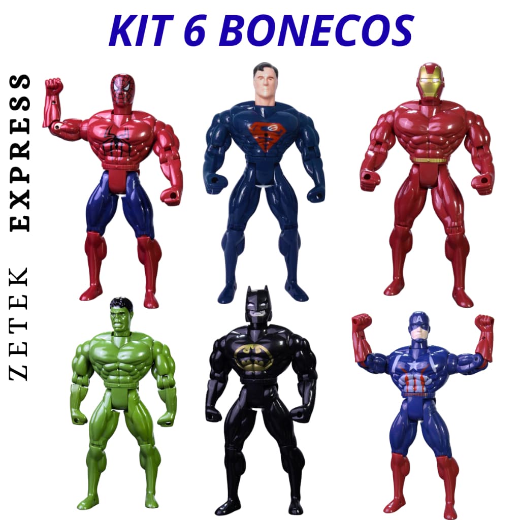Brinquedo Infantil Kit 6 Bonecos Personagens Articuláveis 30cm Presente Dia Das Crianças Coleção Completa