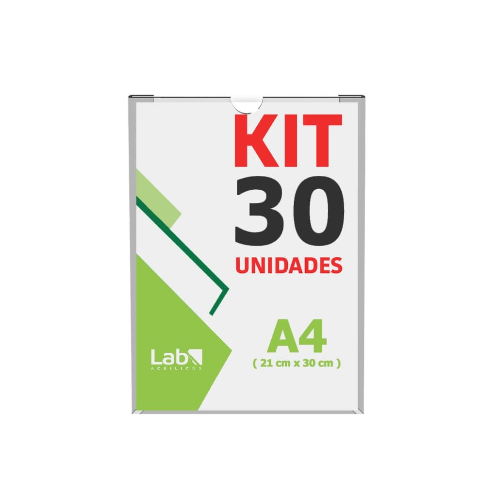 Kit com 30 Displays A4 Acrílico Vertical – Parede com Fita Dupla Face