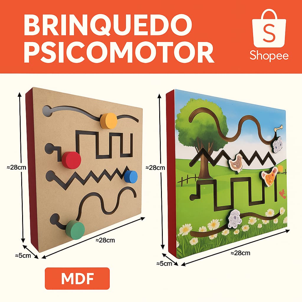 Painel Educativo Psicomotor Brinquedo Pedagógico Coordenação Motora Madeira Ecológica
