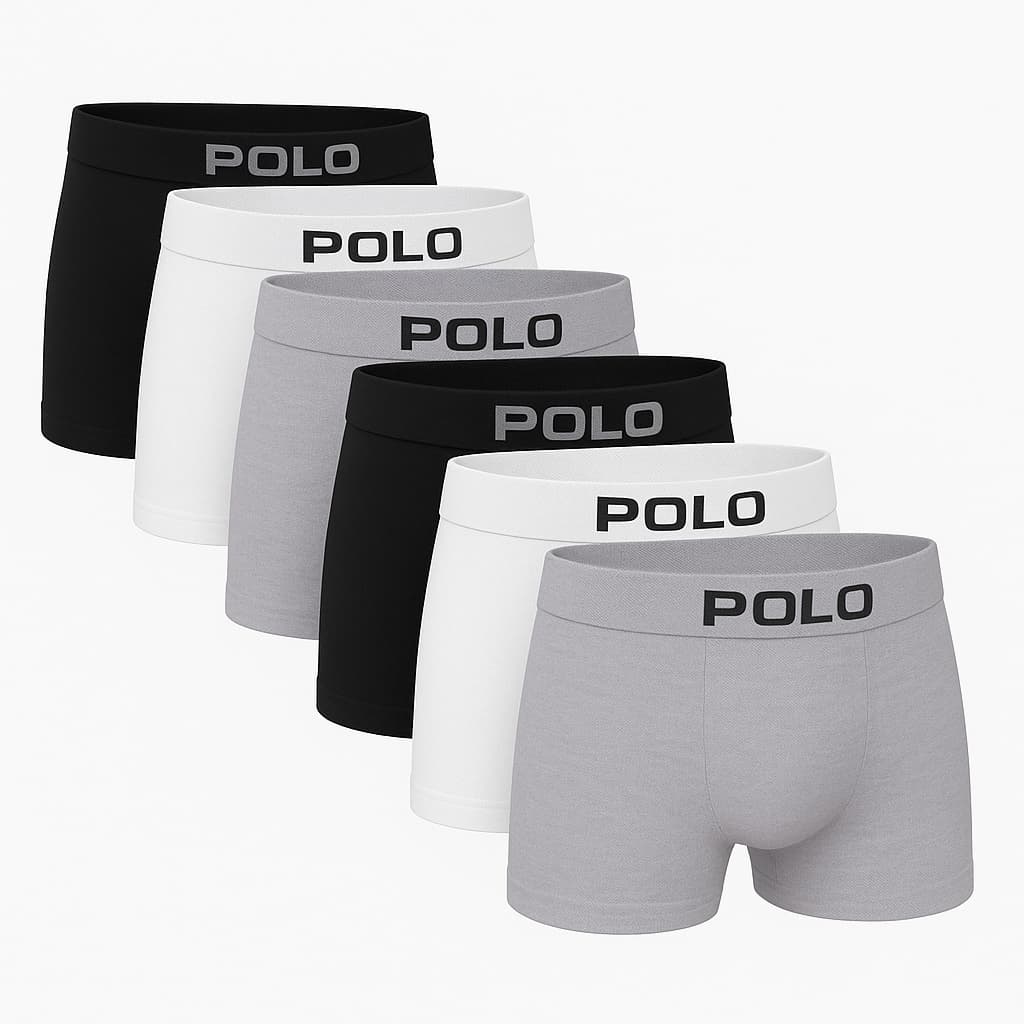 Kit 6 Cuecas Polo 781 Boxer Algodão Sem Costura Cotton 100% Confortável Alta Elasticidade - Sortido
