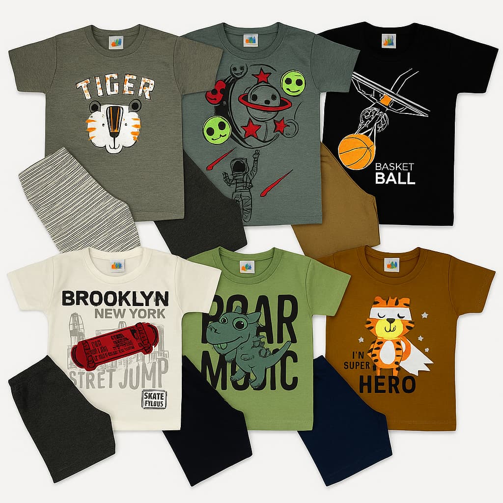 Kit 2 Conjuntos Sortido Roupa Infantil Menino Verão 2 Camisas 2 Bermudas TAM 1 ao 8