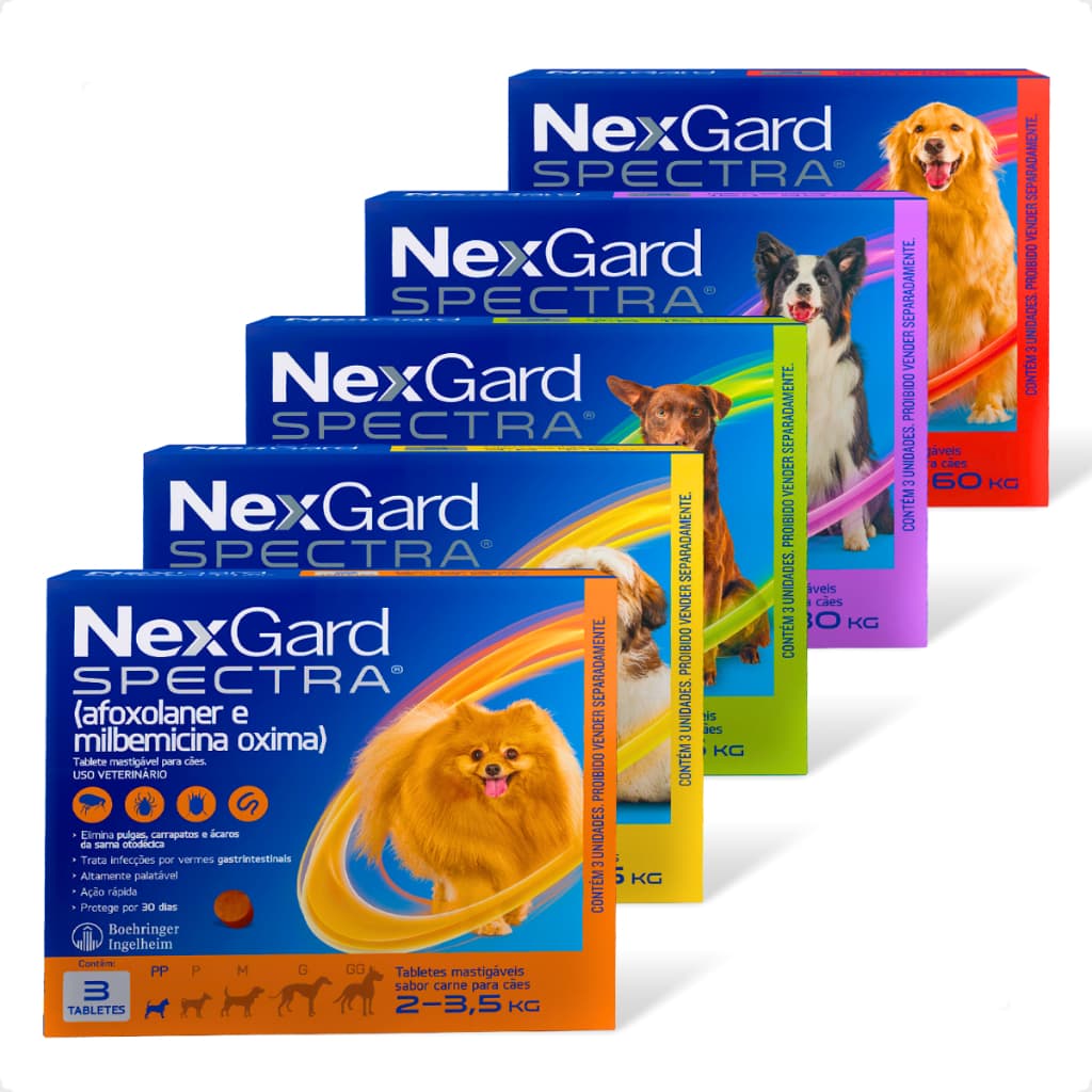 NexGard Spectra - 3 Tabletes para Cães de 3 a 60kg Antipulgas e Carrapatos