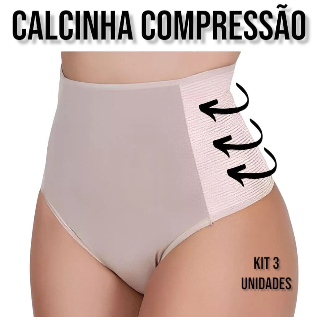 Kit 3 Calcinhas Cinta Modeladora Compressão Cos Alto Segura Barriga Pos Parto Redutora de Medidas