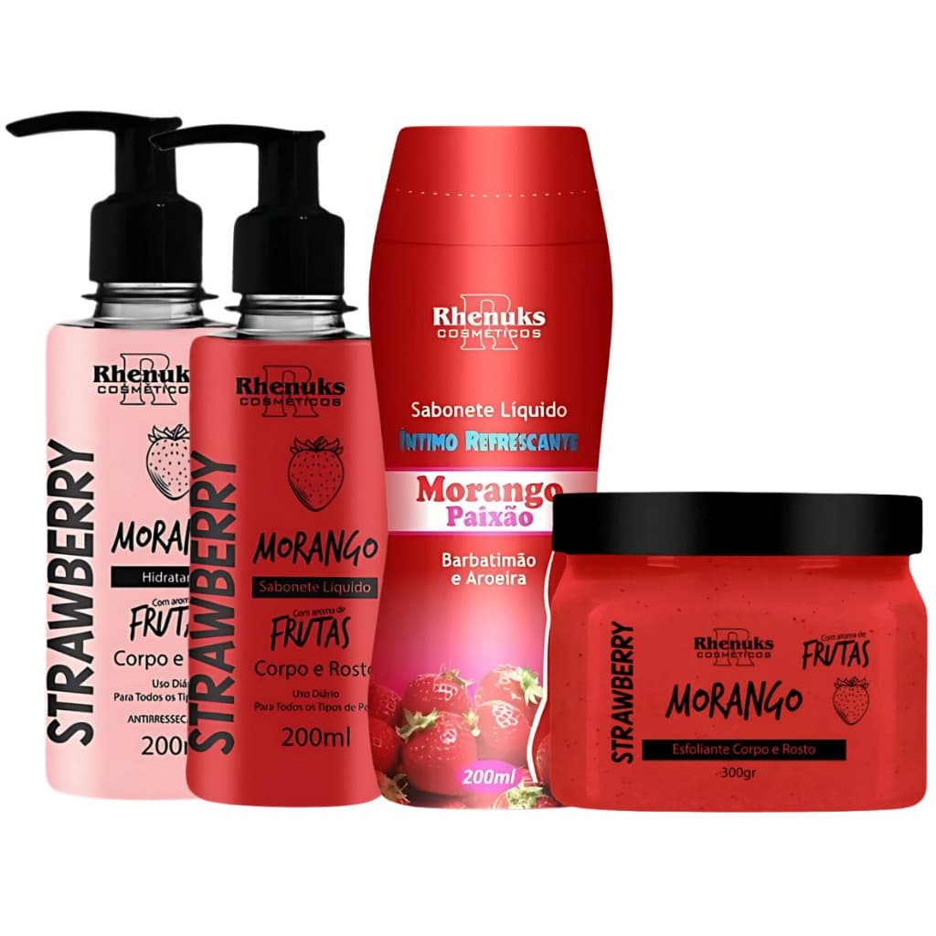 Kit Cuidado com a Pele Morango Sabonetes + Hidratante + Esfoliante – Corpo e Rosto Perfumados!