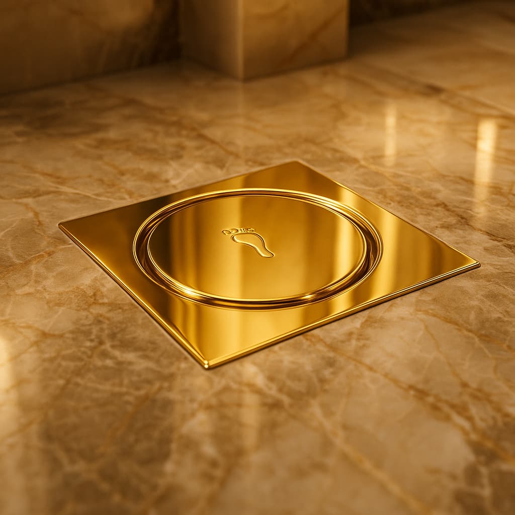 Ralo Click Inteligente 10x10 cm Quadrado - Inox Dourado Espelhado | Veda Cheiro e Insetos